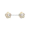 Stud Fashion Jewelry S925 Sier Post Faux Pearl Flower Earrings Inliad Diamond Rhinestone Drop Delivery Dh8Br