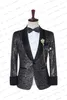 Costumes pour hommes Blazers 2023 Noir Jacquard Floral Tuxedo Hommes Sur Mesure Simple Boutonnage Avec Satin Châle Revers Dîner De Mariage Groomsmen Prom 230206