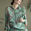 Women's Blouses & Shirts Retro Literary Floral Print Blouse Drawstring Hooded Top Long-sleeve 2023 Spring Summer Thin Silk Linen
