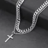 Choker Meerlagige dikke ketting voor meisjes Vrouwen roestvrij staal Cross Pendant keten sieraden Chocklier NC199