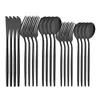 Dinnerware Sets 20Pcs Mirror Black Western Stainless Steel Set Knife Dessert Fork Spoon Cutlery Kitchen Home Tableware Flatware