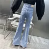 Women's Pants Brand Original Design 2023 Single Breasted High Waist Versatile Split Flare Jeans Retro Slim Pocket Wide Leg Trousers