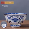 Bowls Chinese Classical Enamel Ceramic Golden Stroke Rice Ramen Bowl Decorative Painted Lotus Relief Fruit Salad Tableware