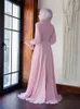 Vêtements ethniques Hijab robe de soirée en mousseline de soie tissu doublé avec manches et col ceinture détaillée musulman islamique arabe fabriqué en turquie