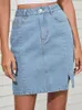 Skirts 2023 Women's Denim Skirt Temperament Commuter Washed Mid-waist Slit Women