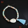 Charm Bracelets Fashion White Shell Elastic Tassel Bracelet Bohemian Colorf Polymer Clay Beaded For Women Diy Jewelry Making Gift Dr Dhgfa