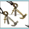 Pendant Necklaces Wholesale Fashion Jewelry Spoon Alloy Necklace Mens Personality Leather Rope Clavicle Casual Vintage Punk N0052 19 Dhbfu