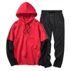 Herrtröjor 2 bit set mens pullovehoodies byxor sudaderas para hombre harjuku streetwear chandal vår 2023 män kläder