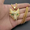 Pendant Necklaces Men Stainless Steel Viking Wolf Head Pendant Necklace With Chain Iced Out Gold Color Animal Norse Talisman Ethnic Jewelry G230206