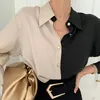 Kadın bluzları bahar şık kadınlar blusas vintage dikişli gömlekler moda rahat uzun kollu üst bülbüz düğmesi yukarı chemise femme