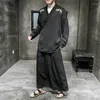 Vêtements ethniques 2023 Style chinois hommes Kimono ensembles à manches longues col en V chemise Tang costume décontracté pantalon à jambes larges solide Streetwear rétro hommes