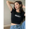 Kadınlar tişörtler High Street Casual O Boyun Kısa Kollu Sembol Mektubu Vintage Baskı Mahsul Seksi Üst Gömlek Moda Boyutu Aksesuarlar Kadın