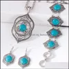 Bracelet Earrings Necklace Vintage Bohemian Jewelry Set Collares Exaggerated Exquisite Ethnic Chokers Necklaces Bracelets Turquoi Dhfr1