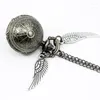 Pocket Watches Retro Steampunk Bronze Ball Shape Wing Watch Halsband Pendant With Chain Children Children Gift CF1122