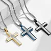 Pendant Necklaces Artistic Jewelry Wholesale Engrave CNC Inlaid Zircon Stainless Steel Blue Layer Plaid Men Cross Pendant Necklace G230206