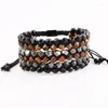 Brins de perle du brin Fashion Bracelet en pierre naturelle Facette noire Agate Pyrite Brown Tiger Eye Macrame Adjustable Men Bijoux Gift Inte22