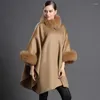 Scarves CX-B-P-19A Genuine Fur Cashmere Shawl Real Collar Poncho Women Winter Coat