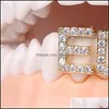 Grillz Dental Grills Gold Sier Color 아이스 아웃 AZ 사용자 정의 문자 Grillz FL 다이아몬드 치아 캡 힙합 입구 127 Drop Deli Dhgeo