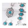 Bracelet Earrings Necklace Vintage Bohemian Jewelry Set Collares Exaggerated Exquisite Ethnic Chokers Necklaces Bracelets Turquoi Dhfr1