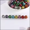 Bois 20Pcs / Pack Perles En Bois Grand Plaid Rond Impression Perle Entretoise Lâche Pour La Fabrication De Bijoux Collier Accessoires De Bricolage 126C3 Drop Delive Dh9Iu