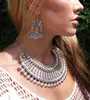 Серьги ожерелья установите афганские монеты для кисточки для кисточки наборы серьги для женщин Женский винтажный серебряный цвет металлический племенной вечеринка