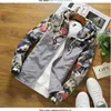 Herenjassen lente herfst honkbaljack mannen gewassen casual slanke mode hooded frint bloemen camouflage kleine jassen grijs witte bluemen's