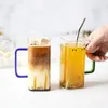 Wine Glasses Handmade Heat-resistant Glass Cup Drinkware With Colored Handle And Square Mouth Fashion Iced Coffee Microwavable