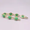 Link Bracelets Real Jade Gp Bracelet 18K Gold Plated For Women Zircon Shiny Heating Female's Green Stone Lace 18.5cmL