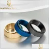 Cluster Rings Fashion Simple 8Mm Titanium Stainless Steel Matt Blue Black Gold Rotate Mens Jewelry Wholesale Party Gift Dropshop Dro Dhgra