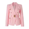 Designer Damen Blazer Mäntel Löwenkopf Goldene Knöpfe Zweireihige Anzugjacke mit Schärpen Damen Slim Business Blazer Formelle Partykleidung