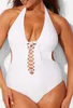 Kvinnor Summer One Piece Plus Size SwimeWear Design Tie Hollow Out Baddräkter Swim Swimwears Solid Color Swimming Swimwear PX0630 Fashion Beach Swimsuit Size M-5XL