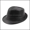 Wide Brim Hats Black Fitted Jazz Hip Pop Gorras Cap Solid Color Leather Mans Hat Fedoras For Men Women Gentman 20220224 T2 Drop Deli Dhqsi