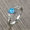 Wedding Rings White Blue Purple Opal Heart Stone Ring Female Classic Hollow Mom For Women Charm Silver Color Thin Mother's Day Gift