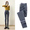Kvinnors jeans y2k leggings kvinnor sammet förtjockar varma blyertsbyxor avslappnad hög midja kvinnlig koreansk termisk rak mager denim byxor