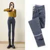 Women's Jeans Y2k Leggings Women Velvet Thicken Warm Pencil Pants Casual High Waist Female Korean Thermal Straight Skinny Denim Trousers