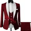 Op maat gemaakte bruidegom Tuxedos Brown Blossom Men Suits sjaal revers bruidegomsmiders bruiloft/prom/diner man blazer jasbroek tie vest m258