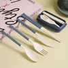 Dinware sets 4pcs cutlery in Japanse stijl set draagbare camping reist latwerk mes mes vork lepel keuken accessoires