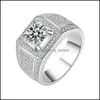 Anillos de boda Joyas Real 925 Sterling Sier redondeada Moissanite Cz Diamond Gemstones Hombres Banda de compromiso 2246 T2 Drop entrega DHCFQ