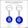 Key Rings Turkish Evil Blue Eye Ring Charms Pendants Crafting Glass Keychain With Keyring Hanging Ornament Jewelry Accessories Amet Dhgsj