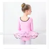 Stage Wear Top Selling Girls Ballerina Dance Tutu Pink Long Sleeve Cotton Lycra Skirted Leotard For Performance A0026