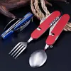 Dinnerware Sets Multi-Function Outdoor Camping Utensil Flatware Set Detachable Foldable Spoon Fork Knife Combo Mess Kit Travelling