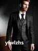 Personnaliser smoking noir beau revers cranté marié Tuxedos hommes costumes mariage/bal/dîner homme Blazer veste pantalon cravate gilet W1250