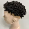 Malaysiska jungfruliga mänskliga hårbyte #1b 15mm curl 7x9 Toupee full spetsenheter för svarta män