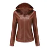 Veste à capuche amovible en similicuir pour femme automne hiver britannique Glen mode peluche chaud Six couleurs manteau en cuir synthétique polyuréthane haut femme