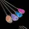 Pendant Necklaces Natural Crystal Quartz Chakra Stones Geometric Cutting Lines Druzy Healing Necklace For Womens Fashion Jewelry Dro Ota12