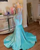 Sexy Plus Size Mermaid Prom Party Dresses Blue Veet Sparkly Sequins Beades Formal Birthday Evening Ocn Gowns