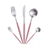 Servis uppsättningar matt bestick set 18/10 rostfritt stål silver matsal sked gaffel kniv pinnar kök bordsartiklar rund handtag