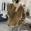 Kvinnors stickor Tees Hooded Knit Cardigan Jacket Lång ärm tröja 2023 Löst fast färg Simple Sweet Outer Ladies Cardiganwo