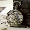 Pocket horloges vintage steampunk charme stoom gesneden trein fob quartz kijk schattige stationaire ketting ketting hangkoek klok vrouwen cadeau