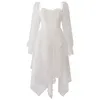 2023 Spring White Floral 3D Flowers Tulle Dress spetspanelpanelen avtagbar långärmad fyrkantig halspanelpanel MIDI Casual Dresses J3F067661